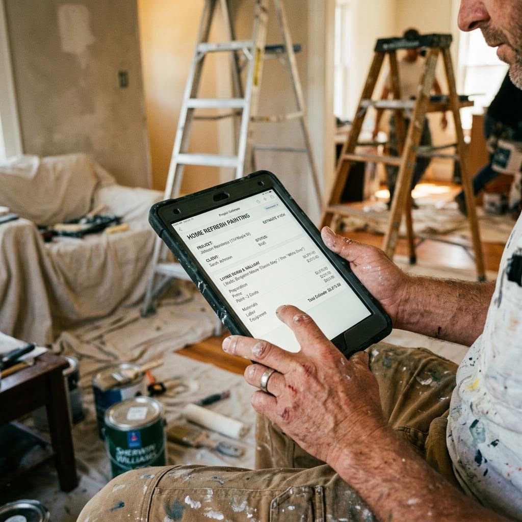Painter looking at digital estimate on site